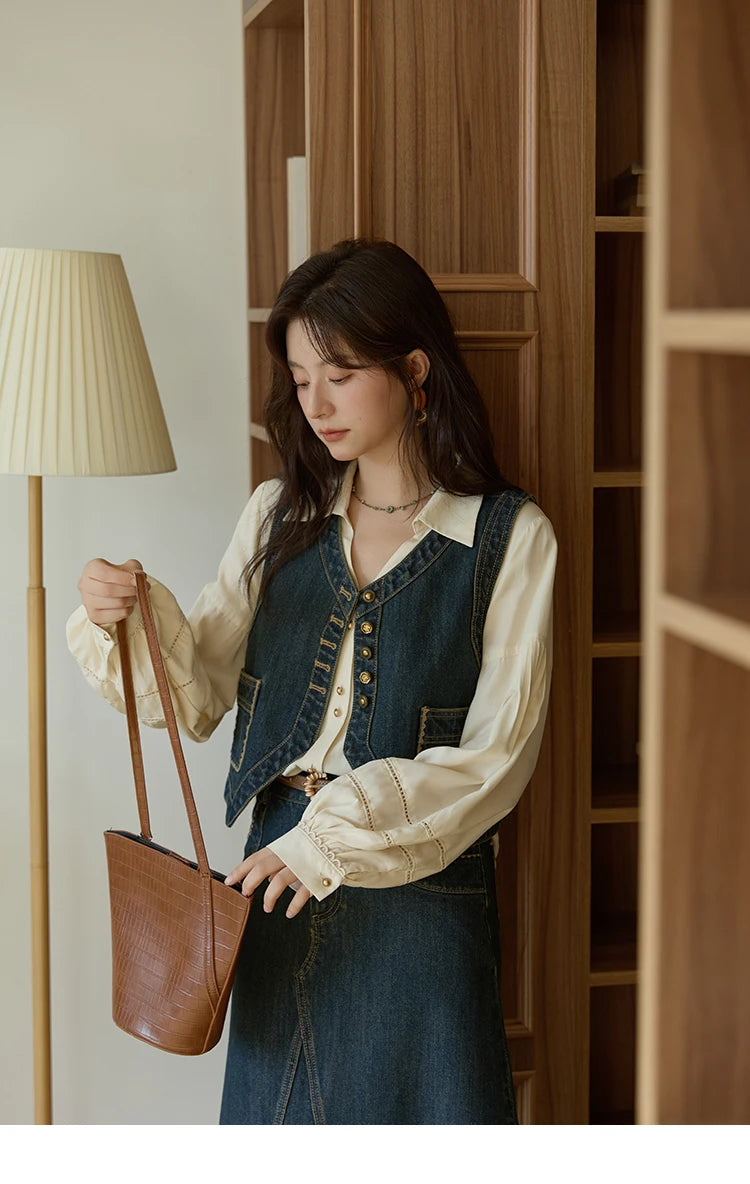 MISHOW High Waist Slim Denim Skirt for Women Autumn 2025 Fashion Pocket Skirt Rear Hem Split Casual Skirt Office Lady MXE41B2379