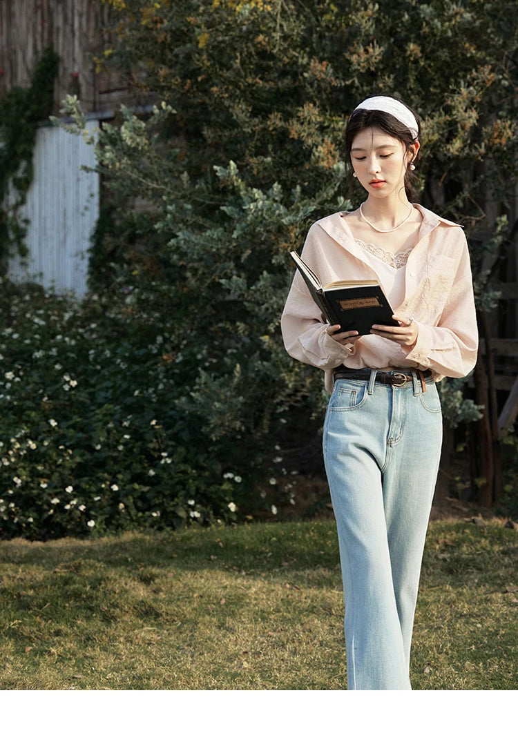 MISHOW Casual Spring Shirt Women New 2025 Long Sleeve Turn-down Collar Fake Two-piece Blouses Lady Fashion Loose Tops MXE16C0777