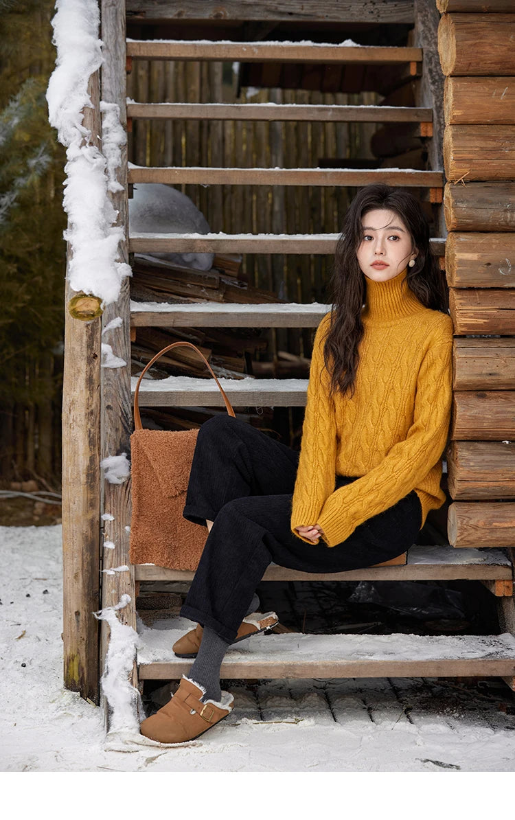 MISHOW Turtleneck Texture Solid Sweater Soft Warm Coat Winter Women Clothes Versatile Temperament Tops Office Lady MXD57Z1090