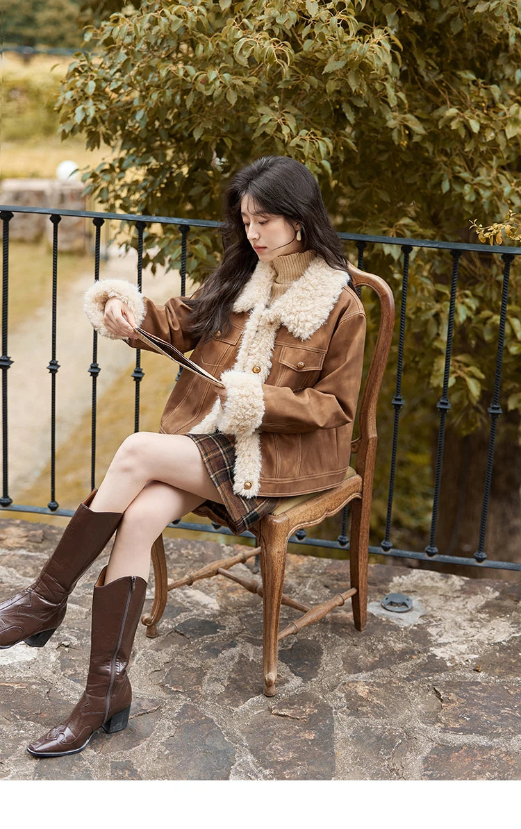 MISHOW Leather Fur Jacket Women Lamb Wool 2024 Winter Women Coat Fashion Soft Cotton Clip Thickened Spliced Jacket MXD56W0538