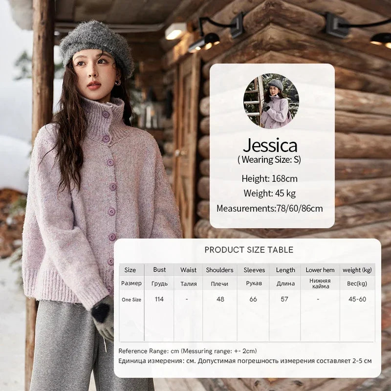 MISHOW Turn Down Collar Wool Blend Sweater Women Solid Single-breasted Tops Thickened Warm Versatile Knitted Cardigan MXD59Z1136