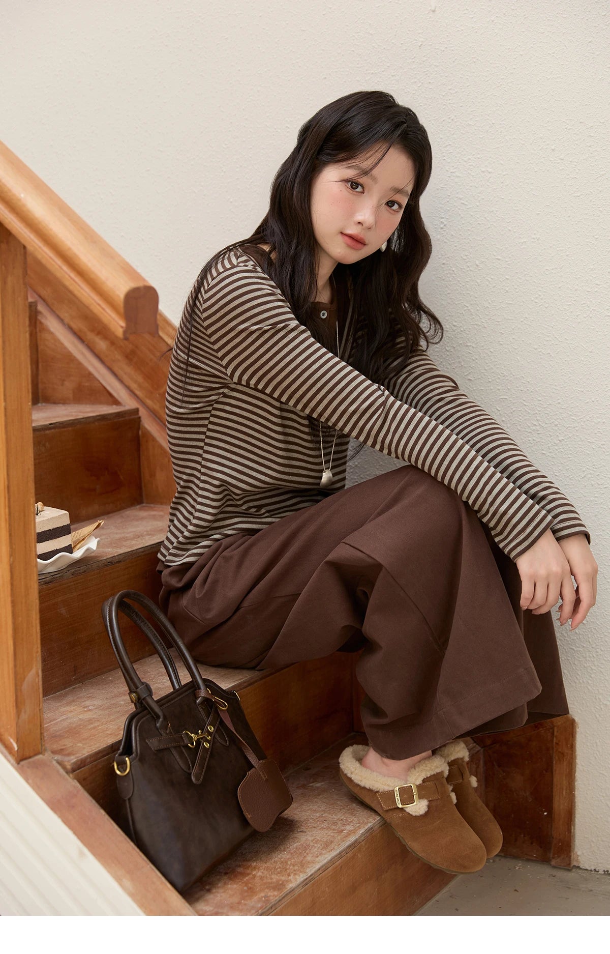 MISHOW Brown Wide-leg Pants for Women 2025 Autumn Winter New Retro High Waist Drape Trousers Commute Casual Pants MXE51K1094