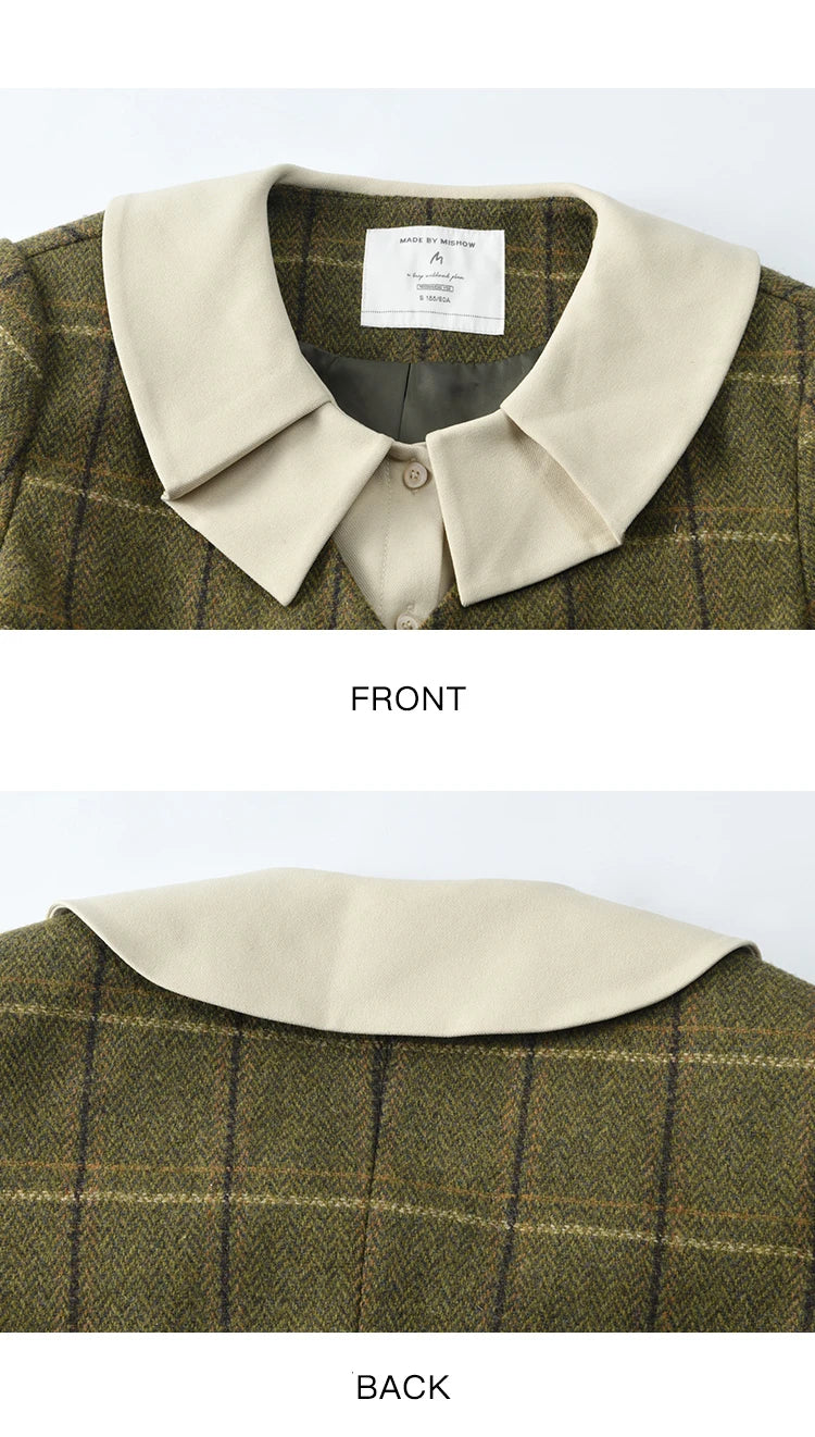 MISHOW Retro Plaid Tweed Jacket Short Skirt Separately Women 2024 Winter Doll Collar Jacket Pleated Mid Length Skirt MXD48W0469
