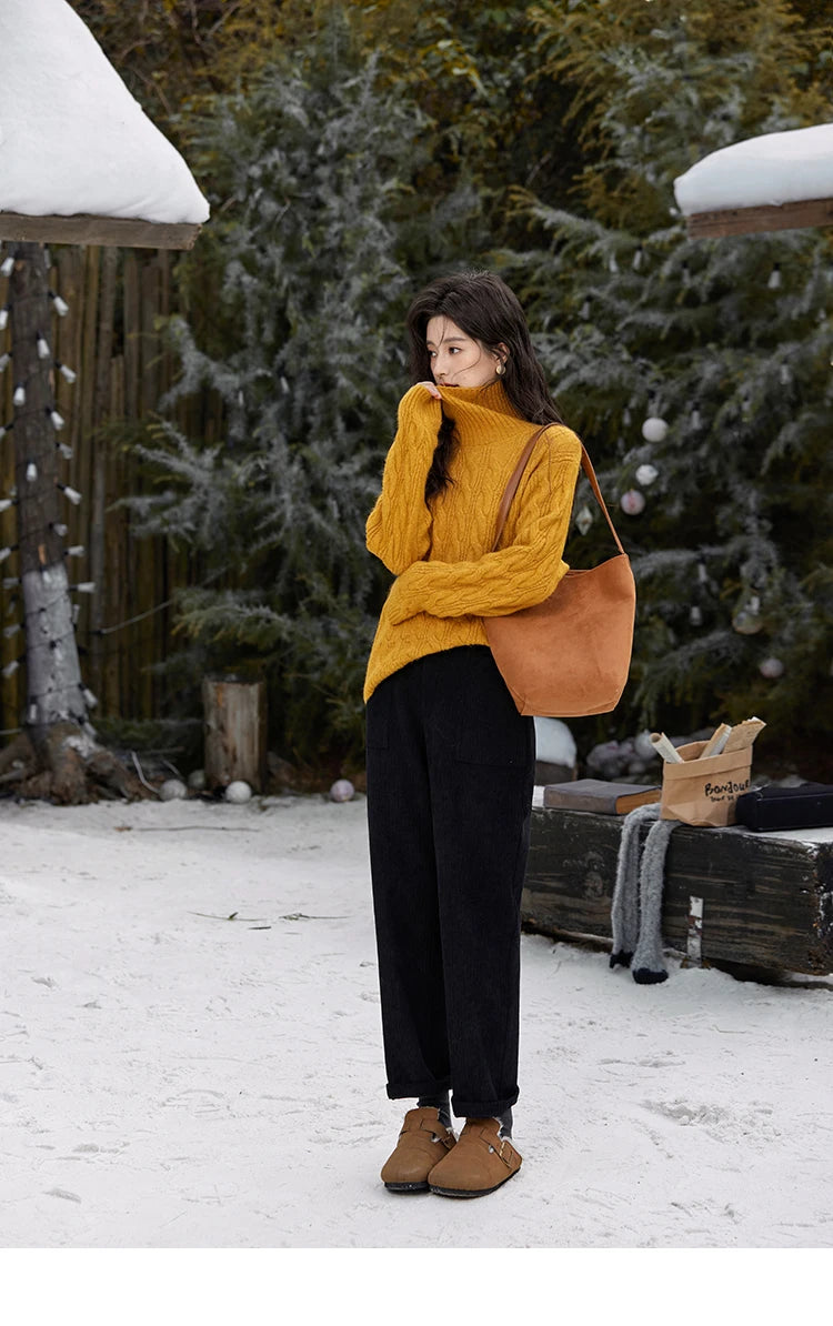 MISHOW Turtleneck Texture Solid Sweater Soft Warm Coat Winter Women Clothes Versatile Temperament Tops Office Lady MXD57Z1090