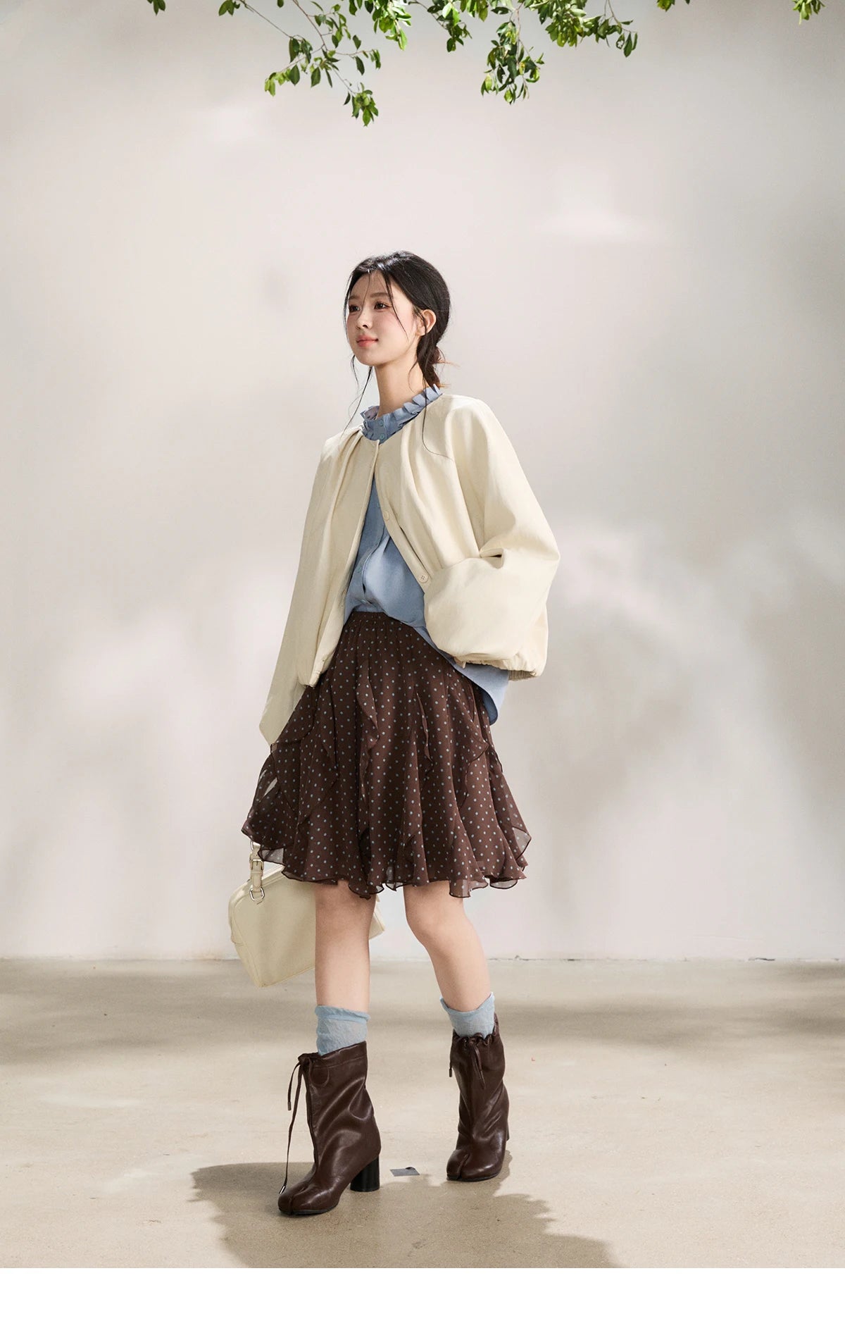 MISHOW Imitation Protein Skin Short Flower Bud Leather Jacket 2026 Spring Ruffled Collar Casual Loose Button-Up Coat MXF108W1019