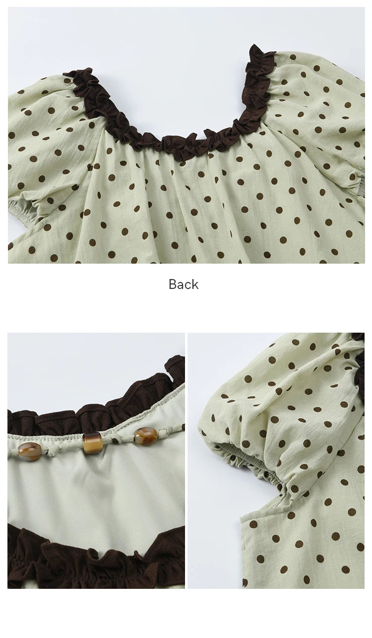 MISHOW 2025 Summer Women's Two Piece Set Polka Dot Puff Sleeve Top Casual Pocket Wide Leg Pants Set Female Clothing MXE39T0657