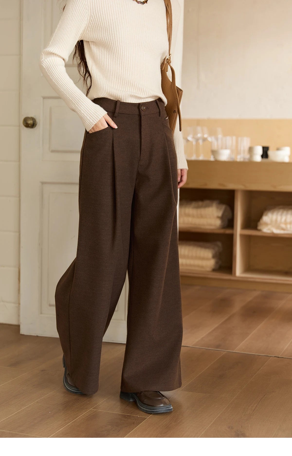 MISHOW Brown Wide-leg Pants for Women 2025 Autumn Winter New Retro High Waist Drape Trousers Commute Casual Pants MXE51K1094