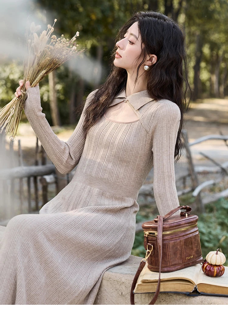 MISHOW Women’s Sweater Top Dress Separately 2024 Fall Winter Fashion Imitation Mink Fur Sweet Coat Knitted Dress MXD45L2043