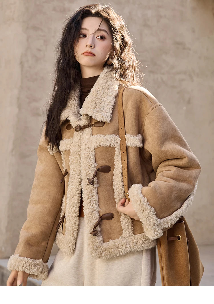 Mishow Vintage Cow Horn Button Lamb Wool Coat MXD35W0492