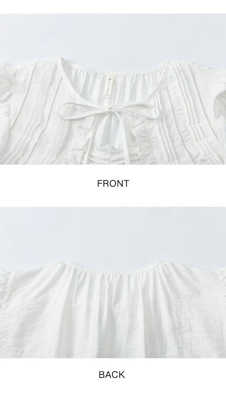 MISHOW White Lace Up Blouse Women's 2025 Summer New Fashion Butterfly Sleeve Hollow Lace Splicing Top Female Clothing MXE34X1784