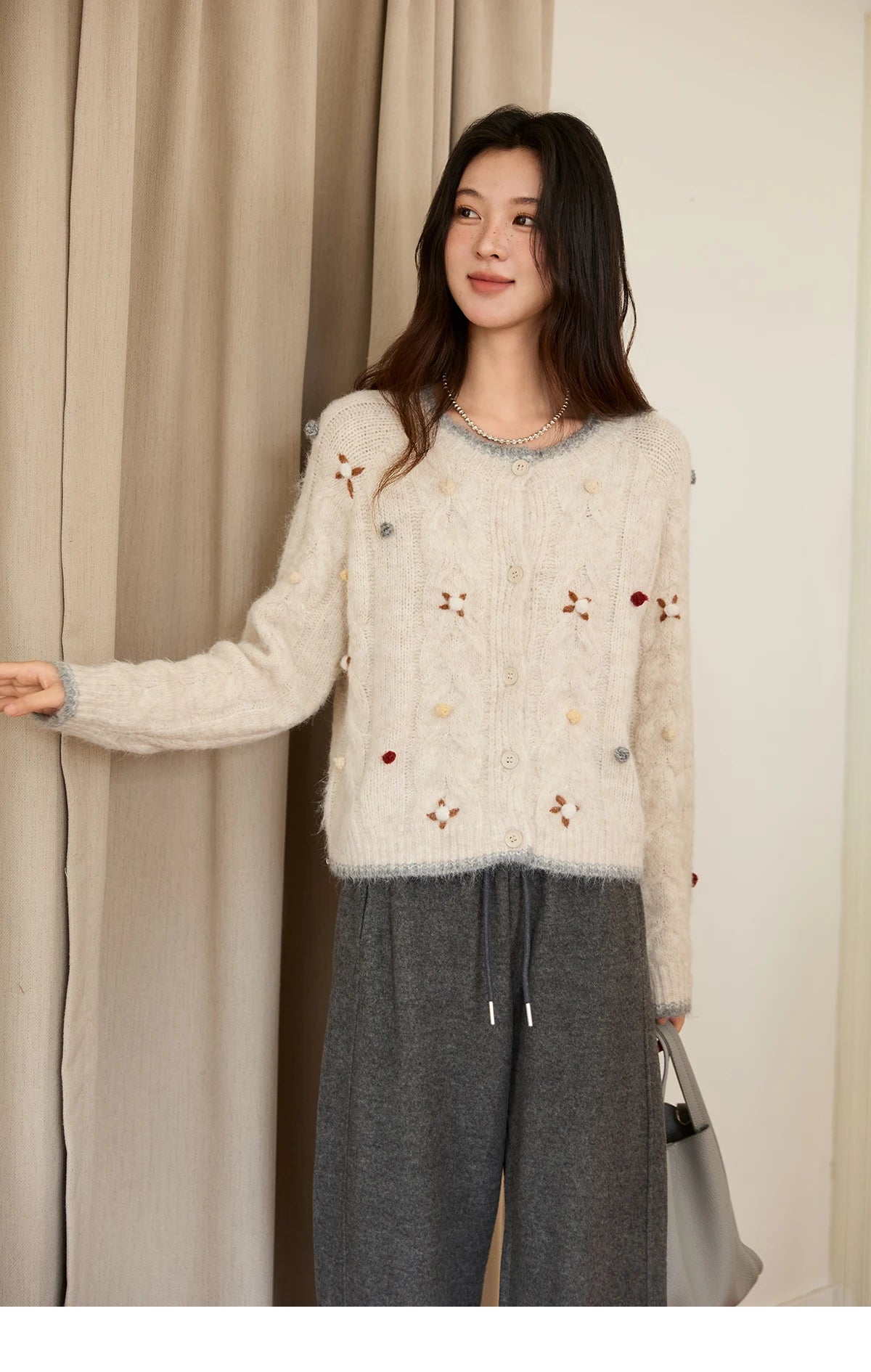MISHOW Hand-crocheted Knitted Cardigan for Women 2025 Autumn Luxury Long Sleeves Wool Blended Loose Casual Tops MXE48Z2575