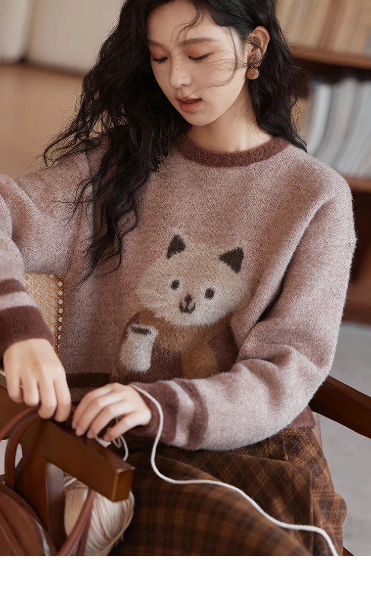 MISHOW Faux Sable Sweater Women 2024 Autumn Winter Sweet Gentle Loose Basic Soft Cartoon O-Neck Long Sleeve Pullovers MXD45Z0860