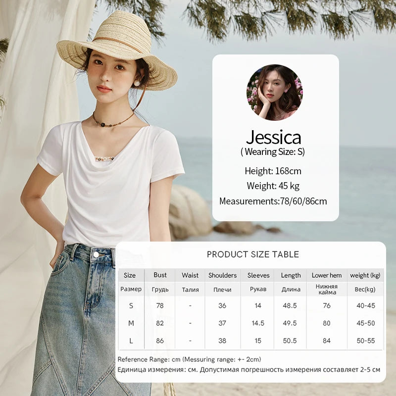 MISHOW Casual Summer Shirts Women 2025 Fashion Short Sleeve Swing Collar Solid T-shirt Female Slim Shell Ribbon Tops MXE33T0524