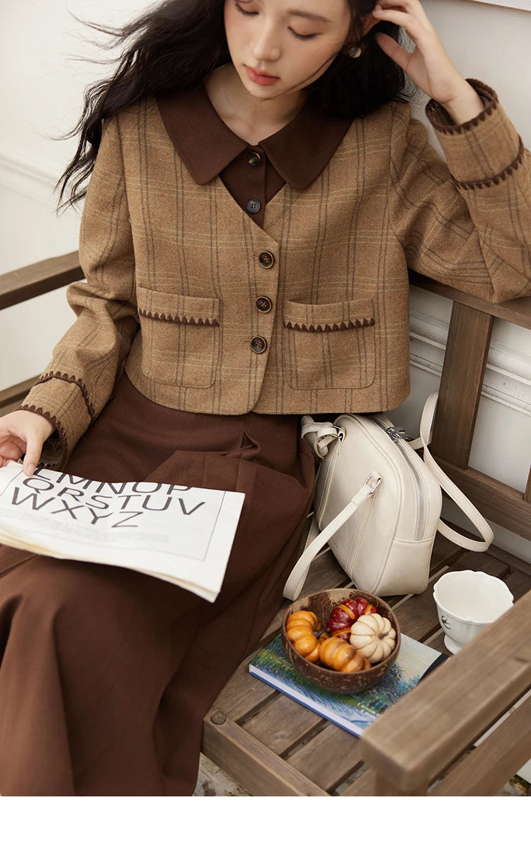 MISHOW Plaid Tweed Coats Midi Skirt Separately Women 2024 Fall Winter Polo Vintage Elegant  Jackets Pleated Skirts MXD46W0460