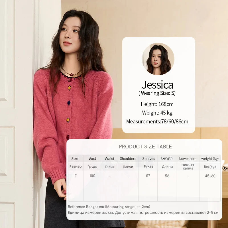 MISHOW Color Button Thickened Sweater for Women 2025 Winter Minimalist Loose Crew Neck Long Sleeves Cardigan Ladies MXE88Z2688