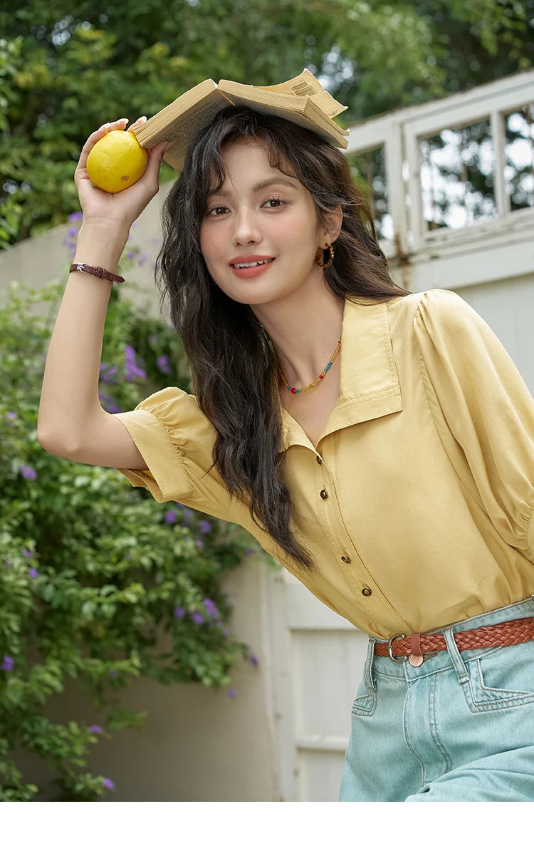 MISHOW Women's Short Sleeve Shirt Summer Thin Casual Simple Loose Elegant Blouses for Women 2024 Fashion Lapel Tops MXD28C0247