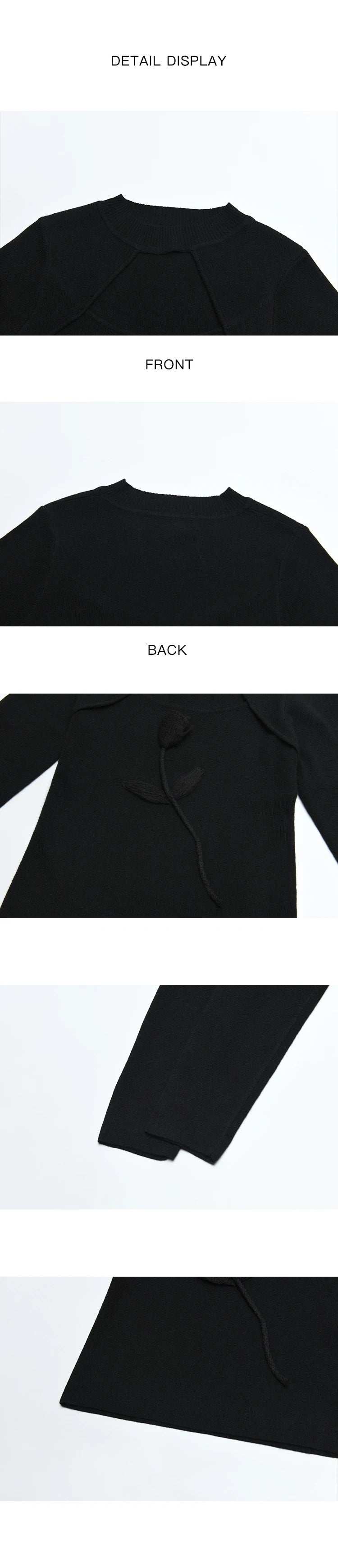 MISHOW Women’s Black Tulip Knitted Sweater French Vintage Hollow Out Sweaters Mock Neck 2024 Fall Elegant Slim Top MXD42Z0731