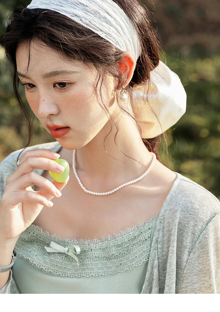 MISHOW Light Green Camisole Knit Cardigan Two-piece Set Spring Summer 2025 Lace Bow Camisole V-neck Cardigan Sets MXE15T0504