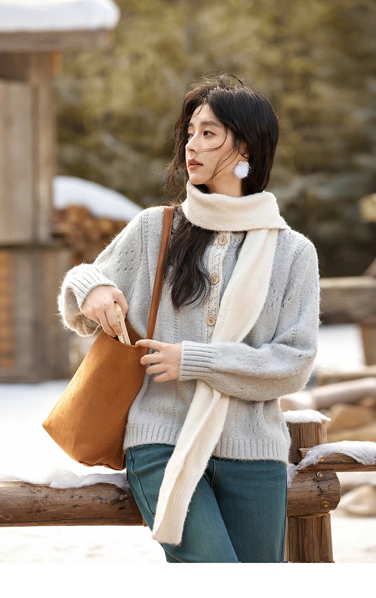 MISHOW Wool Blend Cardigan Pink Sweater 2024 Autumn Winter Women Clothes Sweet Top Knitted Sweater Outerwears MXD56Z1064