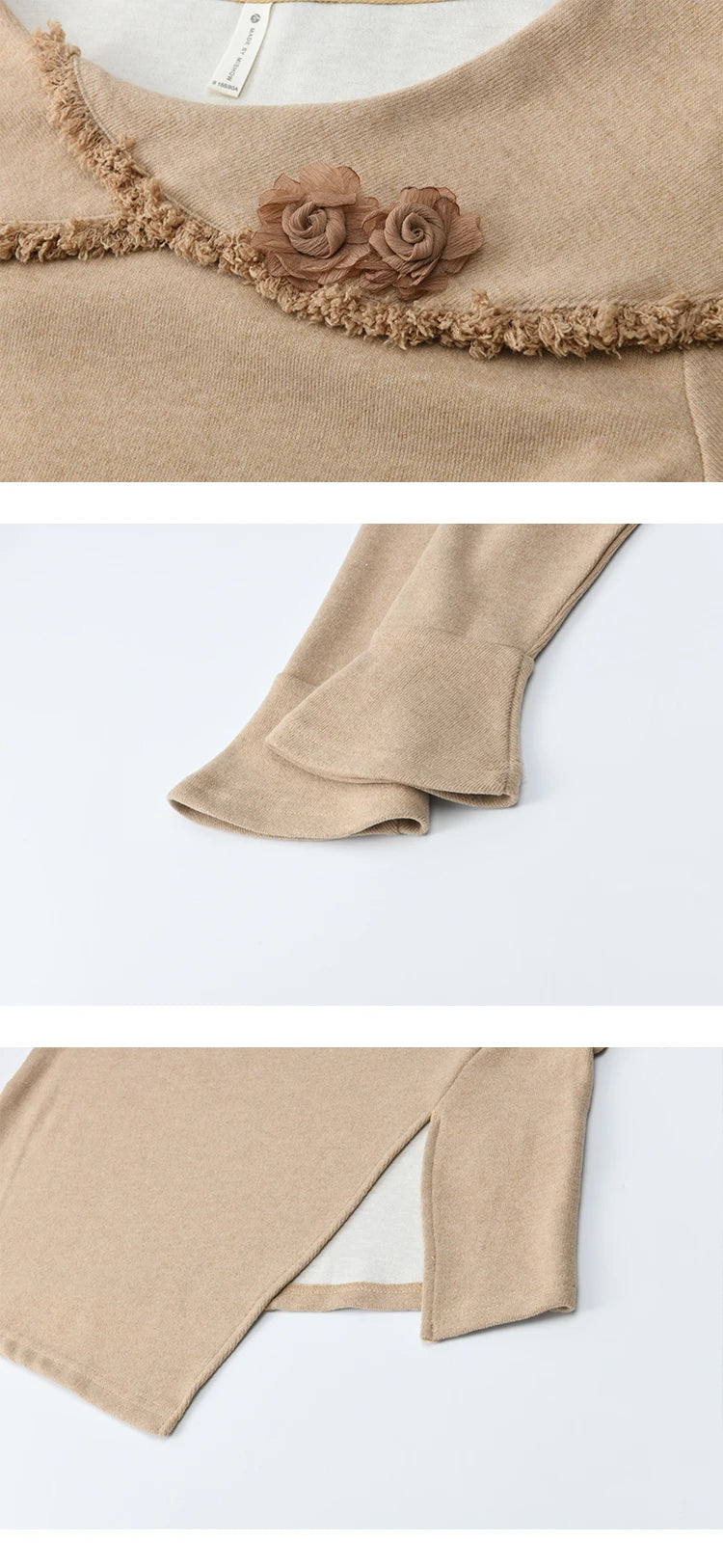 MISHOW  Women's Long-sleeved Tops 2025 Winter Retro Brown Three-dimensional Flower Decoration Round Neck Knitted Tops MXE51Z2593