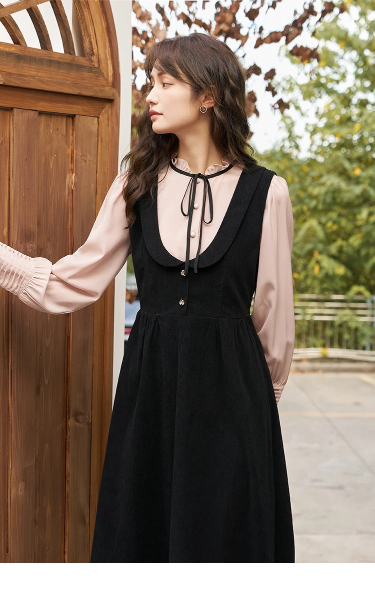 MISHOW French Vintage Strap Dress Autumn 2025 A-LINE U-Neck Sleeveless Black Temperament Pullover Mid-Calf Dresses MXC43L1570