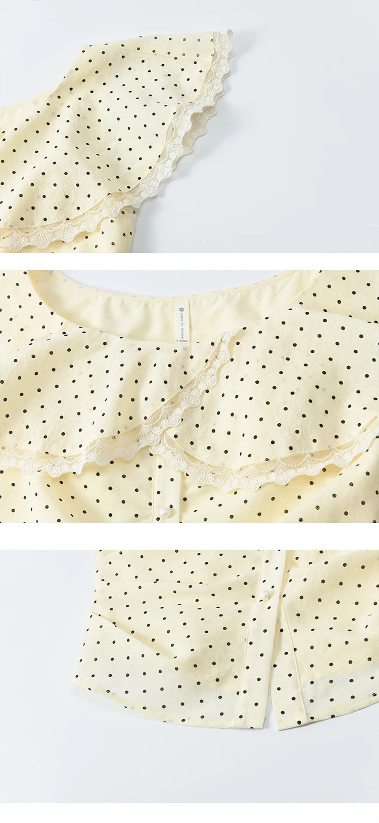 MISHOW Women's Apricot Polka Dot Shirt 2025 Summer French Ruffle Edge Patchwork Lace Shirts Short Sleeved Slim Top MXE34X1783