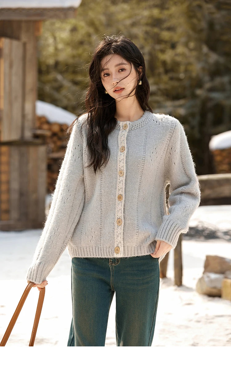 MISHOW Wool Blend Cardigan Pink Sweater 2024 Autumn Winter Women Clothes Sweet Top Knitted Sweater Outerwears MXD56Z1064