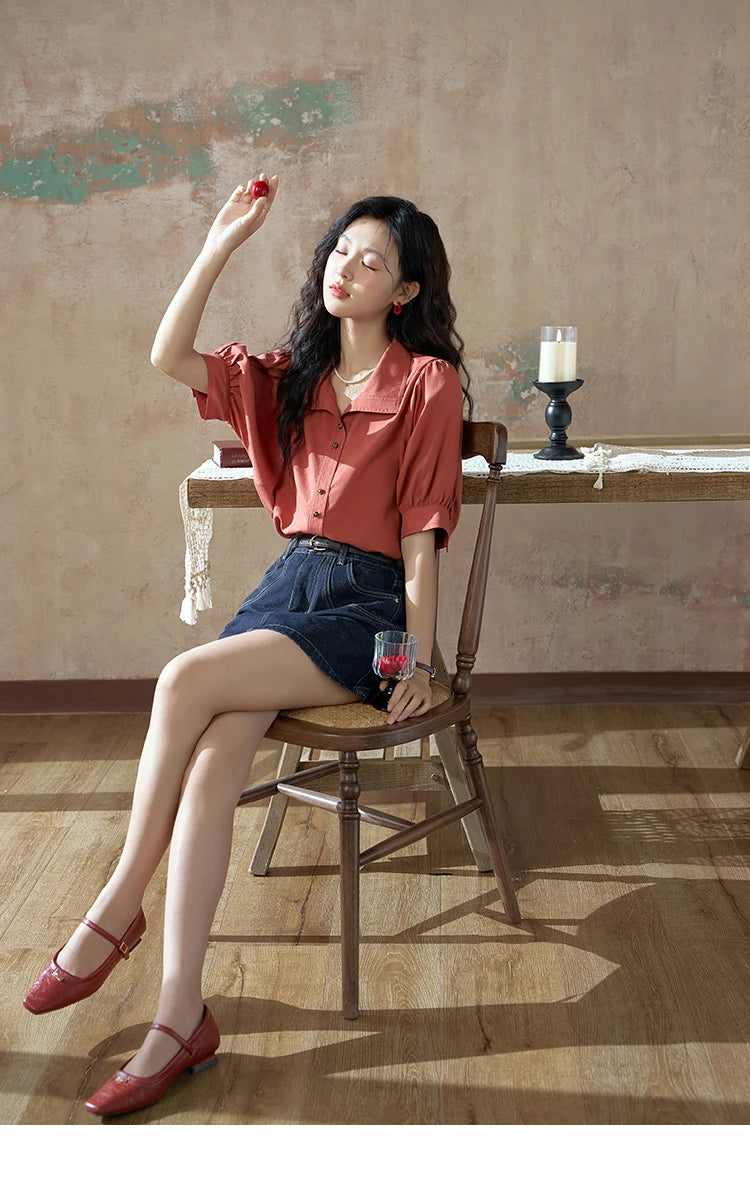 MISHOW Women's Short Sleeve Shirt Summer Thin Casual Simple Loose Elegant Blouses for Women 2024 Fashion Lapel Tops MXD28C0247