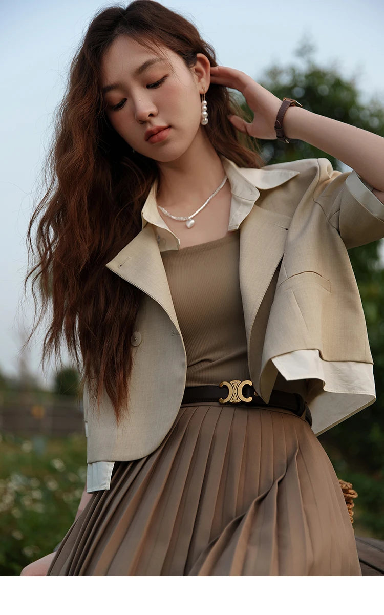 MISHOW Fake Two Short Suit Jackets for Women Summer Three Quarter Single Breasted Turn-down Collar Female Coats MXC33W0016