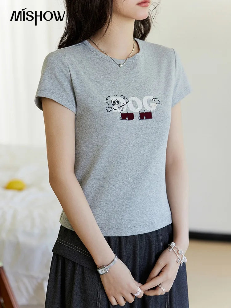 Mishow Cartoon Print Round Neck Tee MXE13T0495