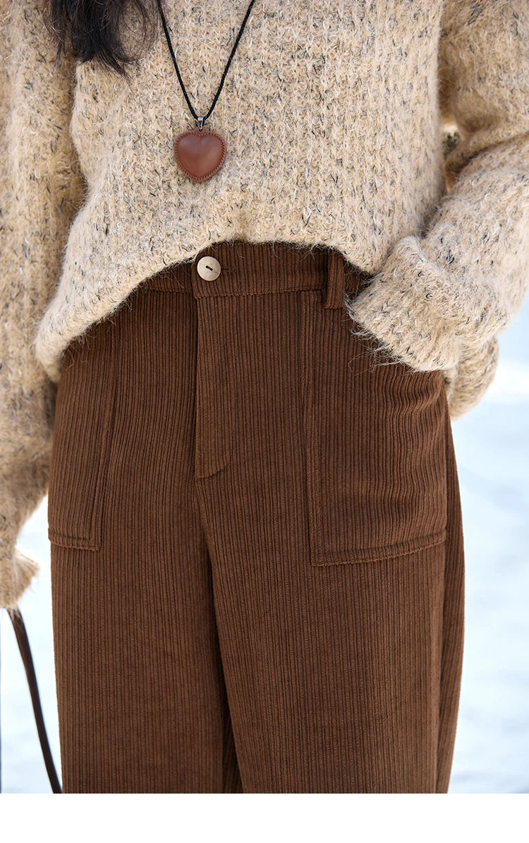 MISHOW Corduroy Pants High Waist Straight Pants Pocket Design Velvet Inside Comfortable Touch Slim Fit Office Lady MXD55K0813