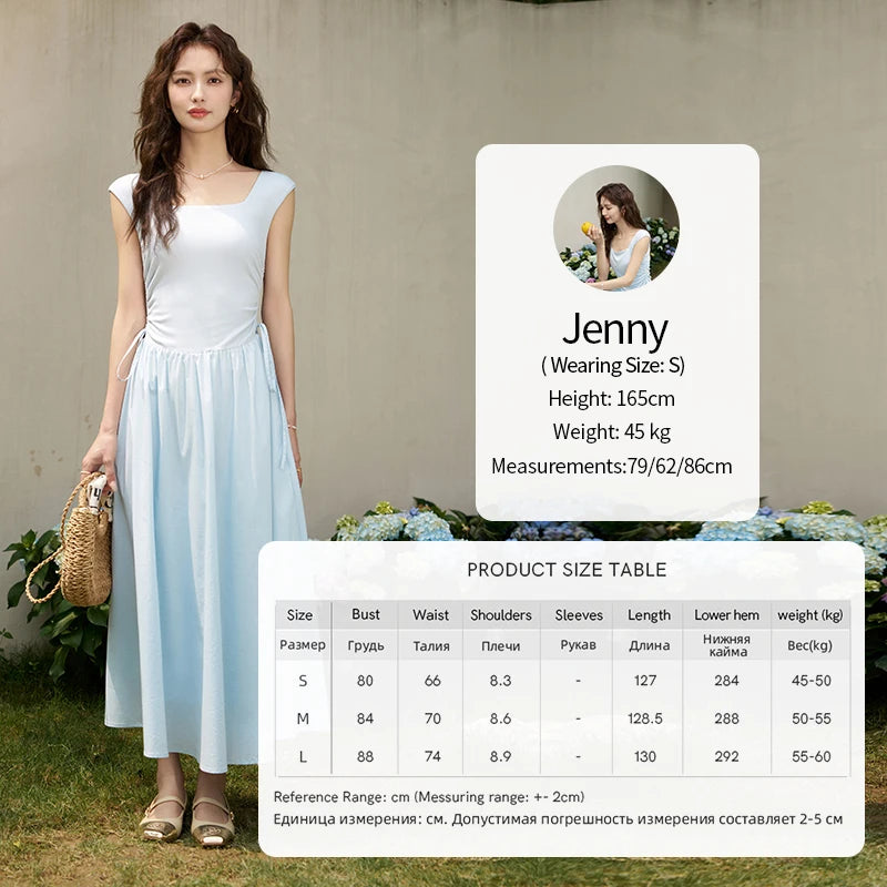 MISHOW Square Neck Patchwork Knitted Long Dress Summer 2024 Minimalist High Waist Side Drawstring Waist Slim Dresses MXD23L1818