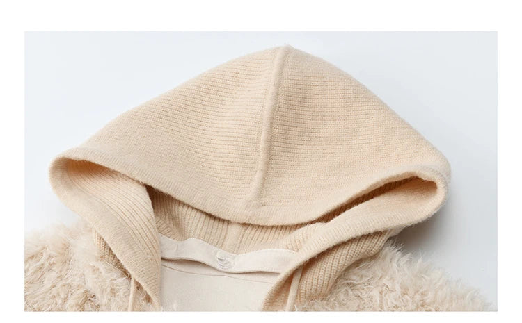 MISHOW Winter Jacket Women 2025 Fashion Beige Knitted Hooded Plush Coat Casual Commute Warm Windproof Short Coat MXE86W0908