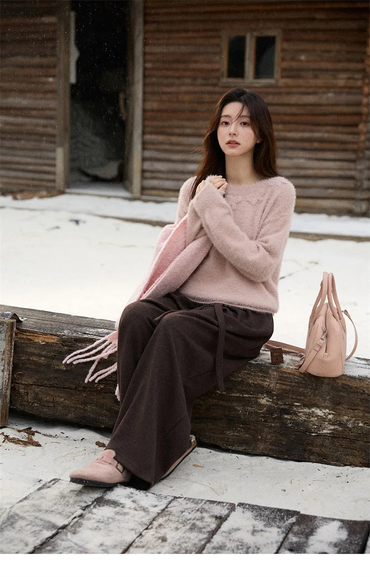 MISHOW Long Sleeve Sweaters 2025 Winter Elegant Loose Handmade Crochet Bowknot Sweater Women's Casual Knitted Top MXE87Z2679