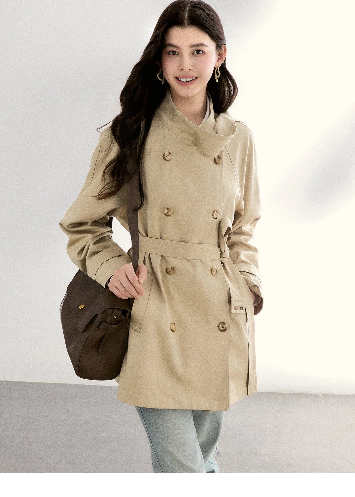 MISHOW Women's Double-Breasted Trench Coat 2026 Spring Belted Lapel Trench Long Sleeve Casual Mid-Length Outerwear MXF11W1031