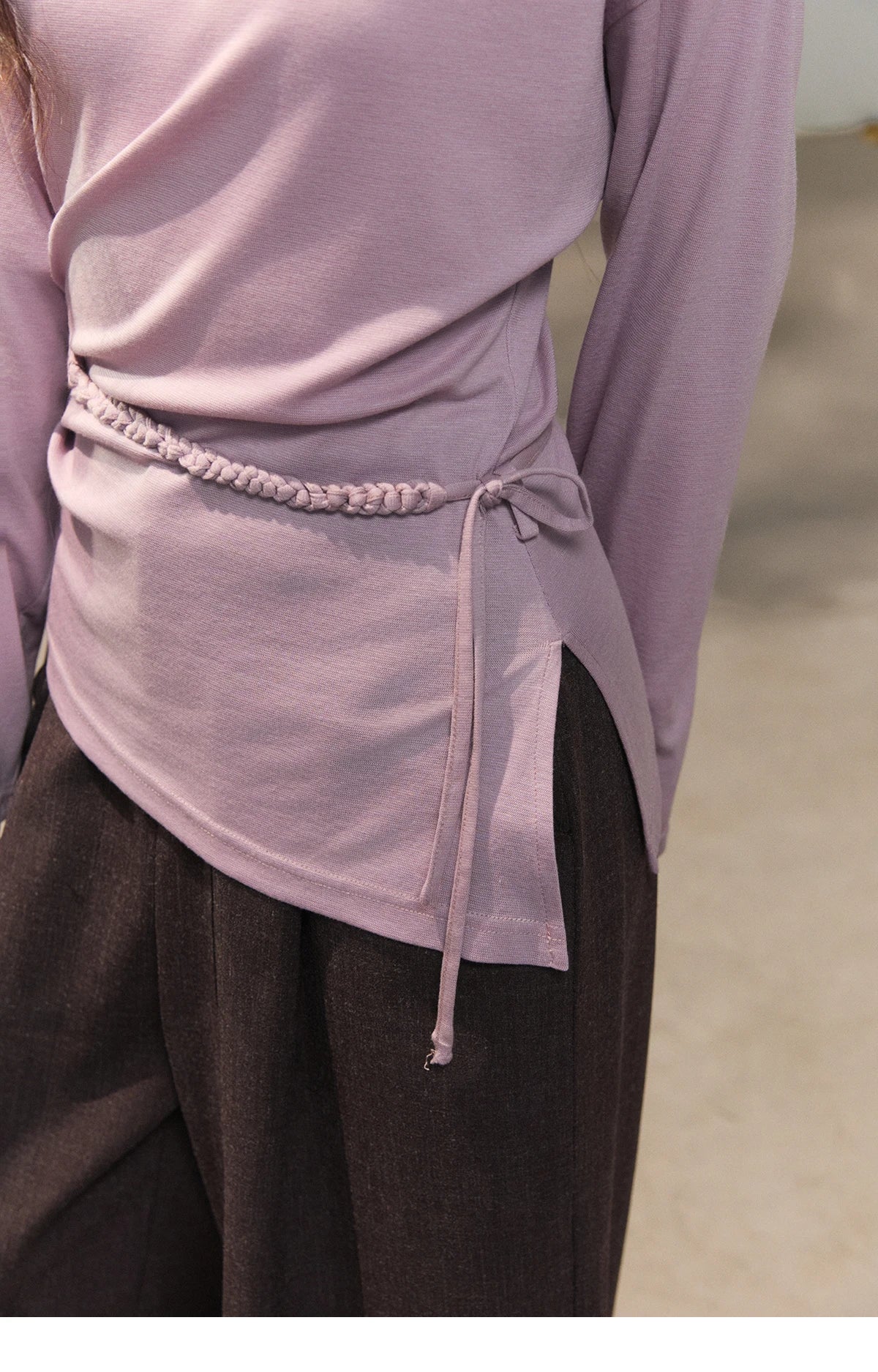 MISHOW Women's Mesh Wool Lace Polka Dot Splicing Tops 2026 Spring Boat Neck Slim Belt Twist Casual Solid T-Shirts MXF13Z3001