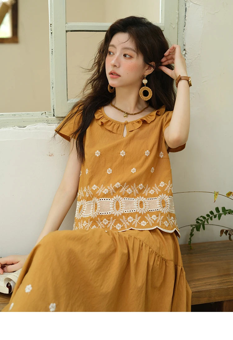 MISHOW Women's Clothing Two Piece Set 2025 French Lace Embroidery Blouse A-line Straight Half Skirt Ladies Summer Set MXE39T0645