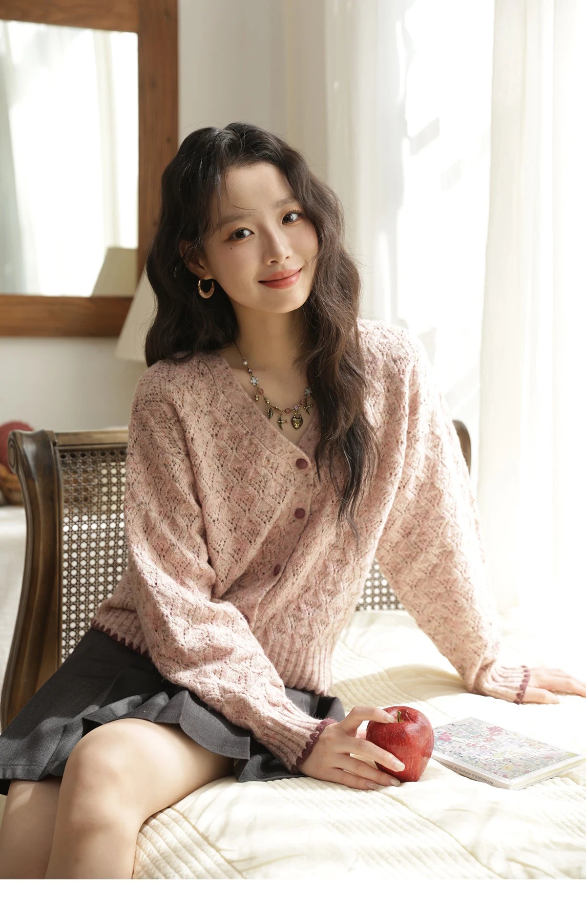 MISHOW Colorful Dot Wool Knitted Cardigan 2025 Autumn Hem Cuffs Shell Embroidery Tops Hollow Argyle Pattern Sweater MXE44Z1364