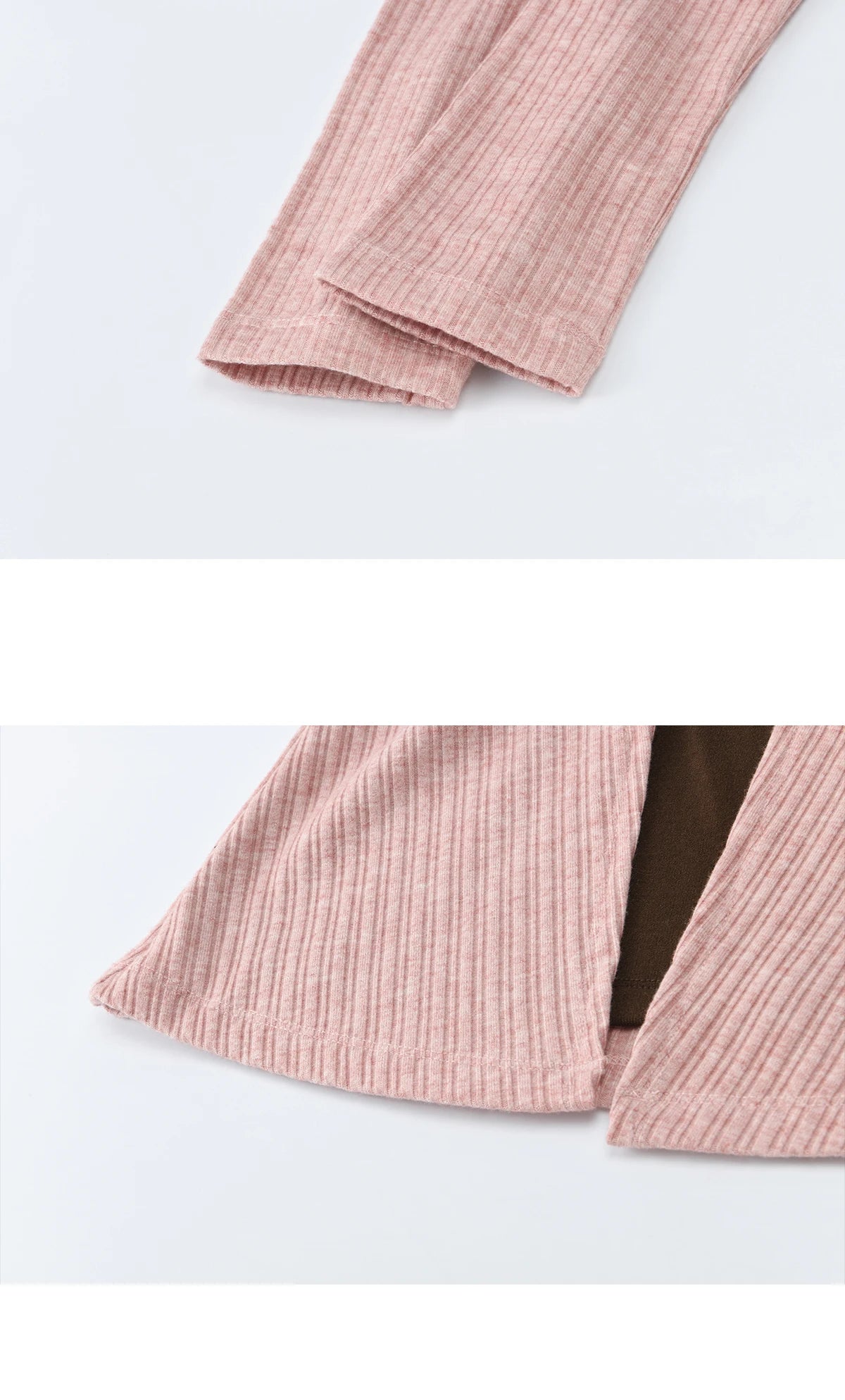 MISHOW Women's Pink Brown Fake Two-Piece Top 2026 Spring Ribbed Knit Knot Front Thin Top U-Neck Long Sleeve Slim Tops MXF11Z2912