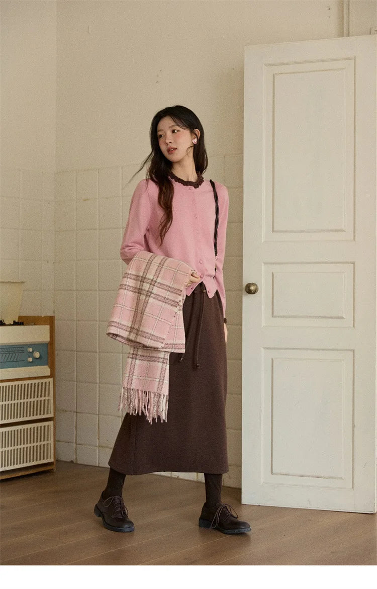 MISHOW Woman Brown Skirt 2025 Retro High Waist Loose Fitting Half Body Skirt with Back Split Straight Leg Long Skirt MXE90B2447