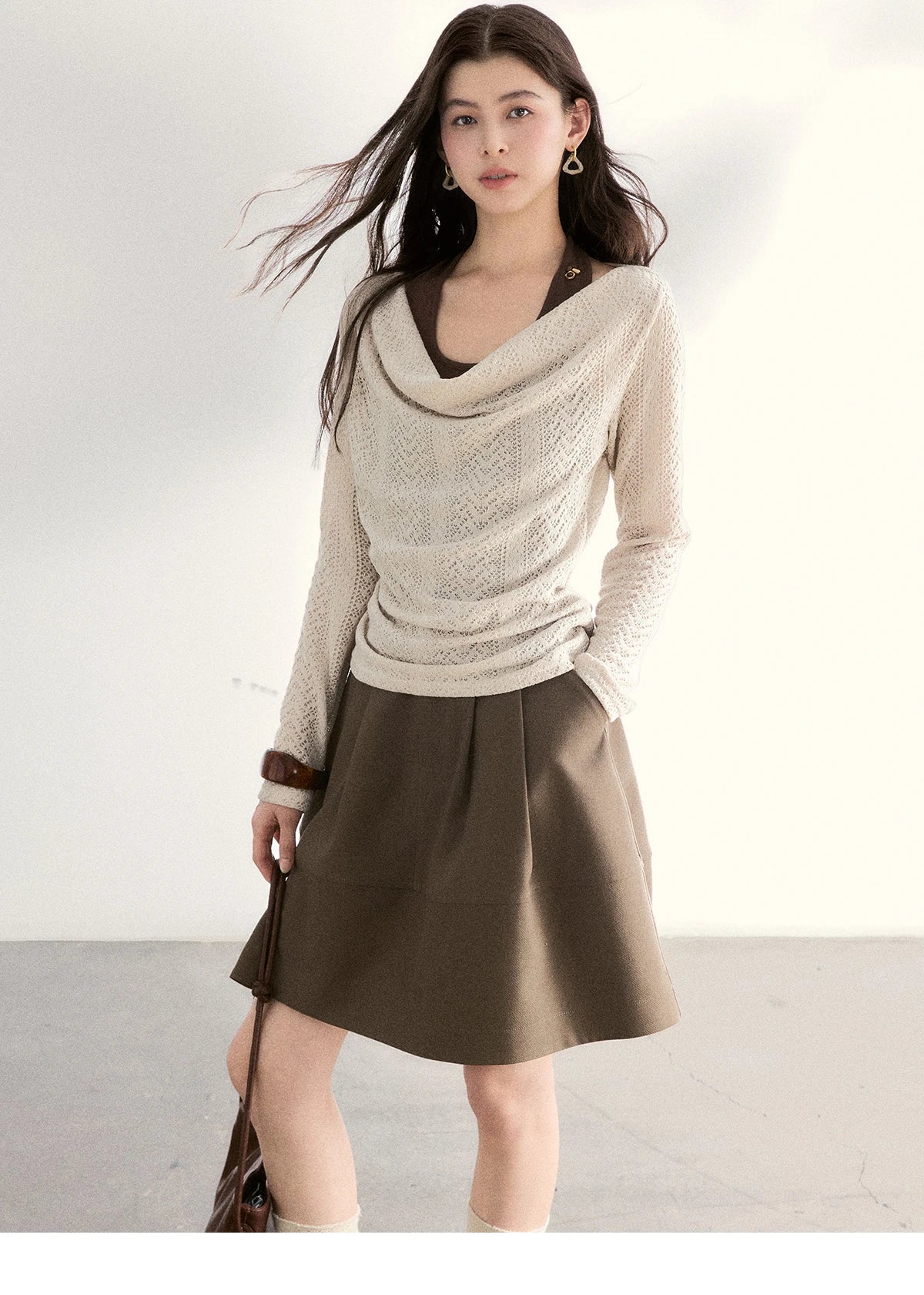 MISHOW Women's A-line Flower Bud Mini Skirt 2026 Spring High Waist Pleated Casual Short Skirt with Slanted Pockets MXF108B0767