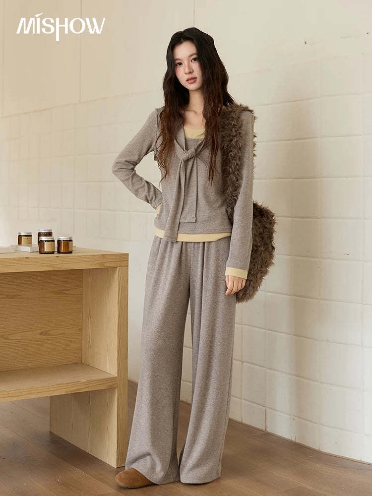 MISHOW Elastic Waist Casual Pants 2025 Autumn Winter Solid Full Length Pants Loose Wide Leg Trousers Office Lady MXE89K1119