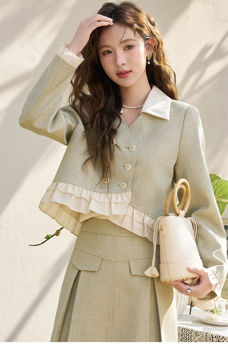 MISHOW Mini Skirt Jacket Separately Women Outfit 2024 Spring Autumn Fashion Crop Female Jacket Pleated A-line Skirts MXD11W0293