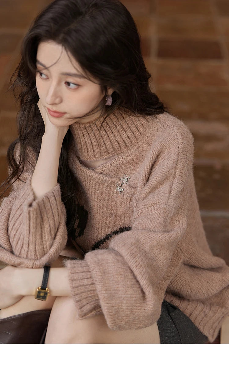 MISHOW Chinese Hollow Out Sweaters for Women 2024 Autumn Winter Loose Casual Design Sweet Floral Knitted Pullovers MXD36Z0888