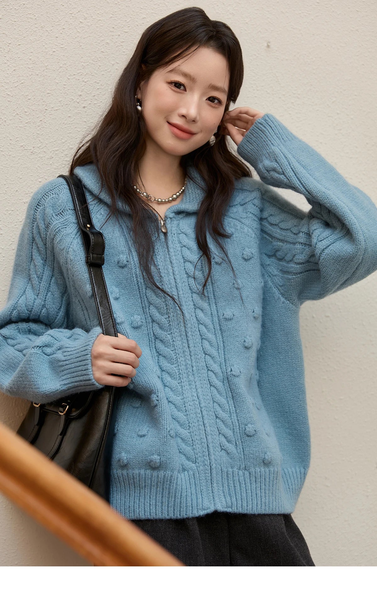 MISHOW Zipper Knit Cardigan Women 2025 Winter Yellow Turn-down Collar Loose Thick Sweater Luxury Comfort Casual Top MXE49Z2619