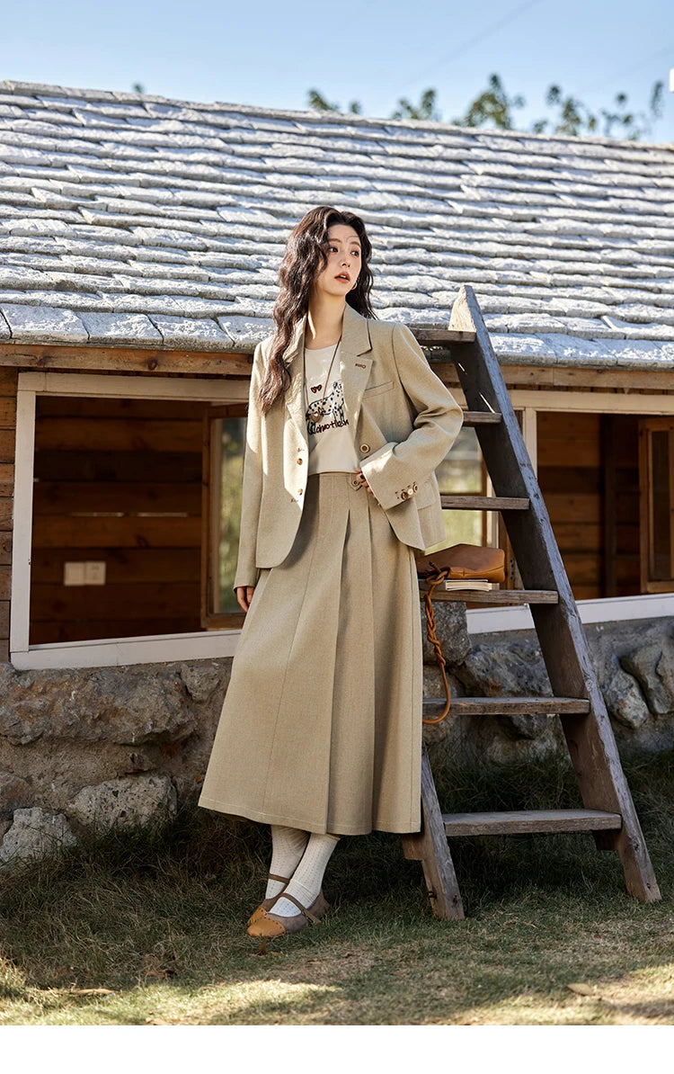 MISHOW Skirt Jacket For Women Separately 2025 Spring New Casual Vintage Blazer Jacket Pleated Skirt Fashion Blazer MXE11W0712