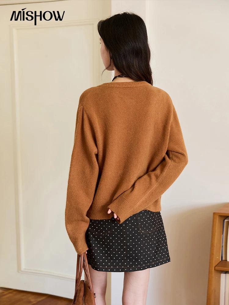 MISHOW Retro Flower Embroidery Cardigan for Women 2025 Round Neck Single Breasted Buckle Loose Knit Autumn Cardigan MXE46Z2588