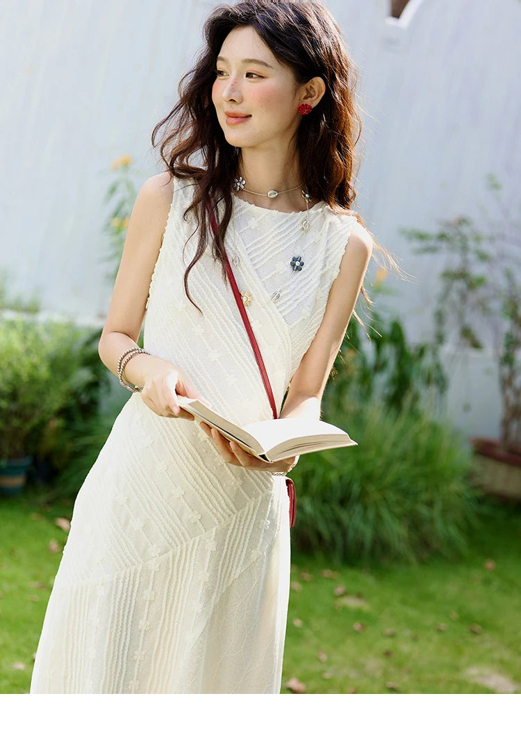 MISHOW Asymmetric Lace Fishtail Dress 2025 Summer Flower Embroidery Sleeveless Elegant Dress Round Neck Long Dresses MXE35L2301