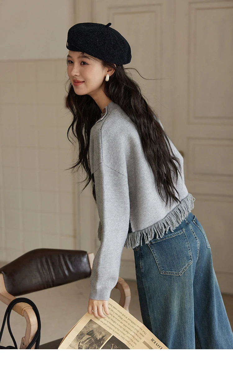 MISHOW Tassel Knitted Sweater Women Fashion Half High Neck Pullover Sweater 2024 Autumn Winter Premium Casual Top MXD43Z0680