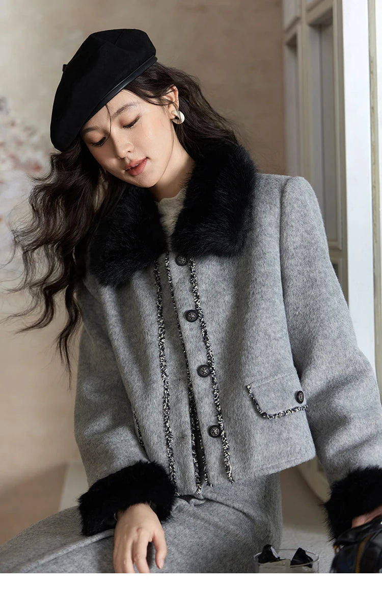 MISHOW Short Tweed Jacket Temperament Midi Skirts Separately Color Clash Lace Design Winter Skirt Thickened Coat MXD54W0553